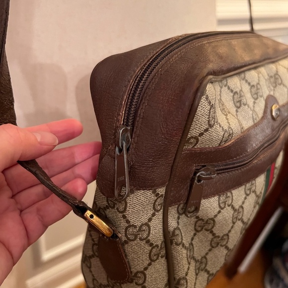 Vintage Gucci Coated Canvas Web Sherry Line Crossbody Shoulder Bag Brown Tan - Picture 3 of 16